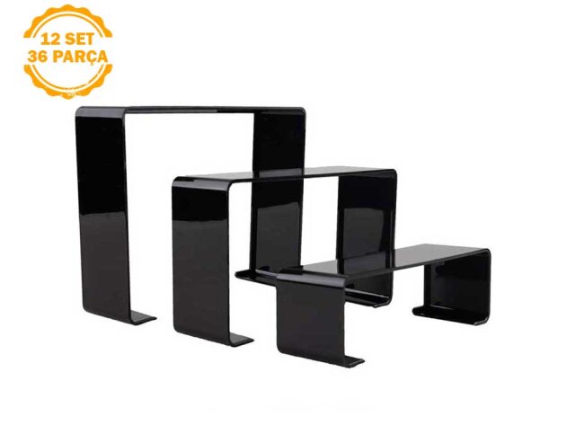 3 Lü Vitrin Merdiven 12 Set-36 Parça- Siyah - 1